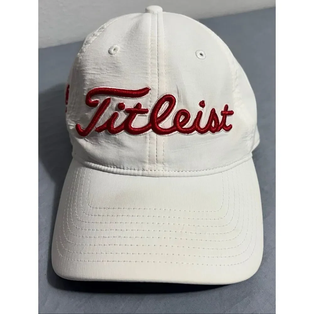 White Titleist Adjustable Golf Hat Red Font Used Flaw